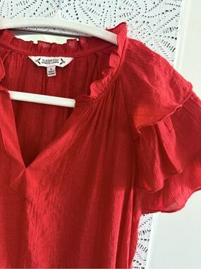 Nannette Red Ruffle-Sleeve V-Neck Blouse